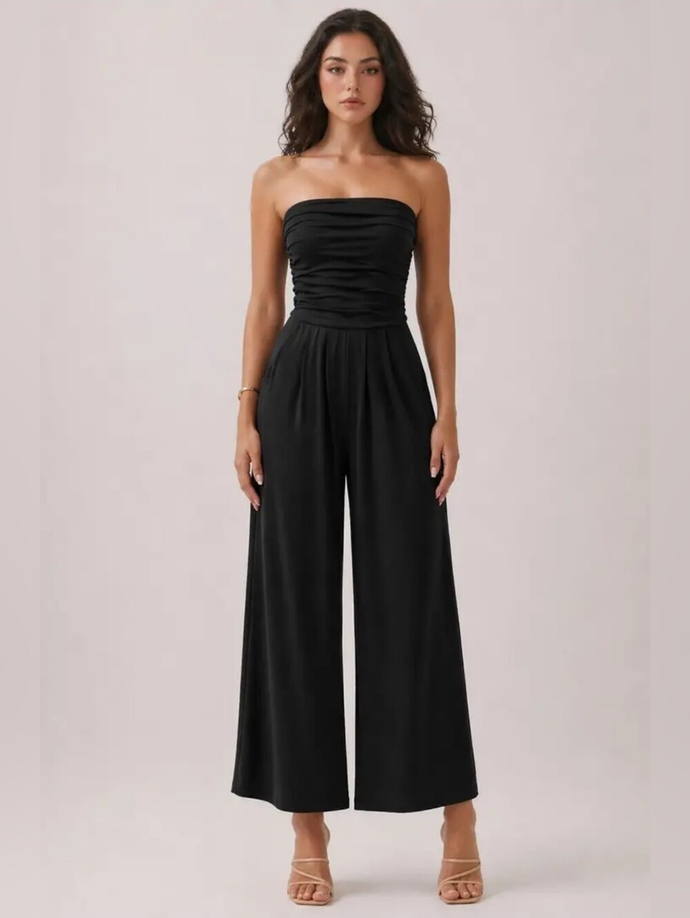 Heart & Hips Black Strapless Wide-Leg Jumpsuit